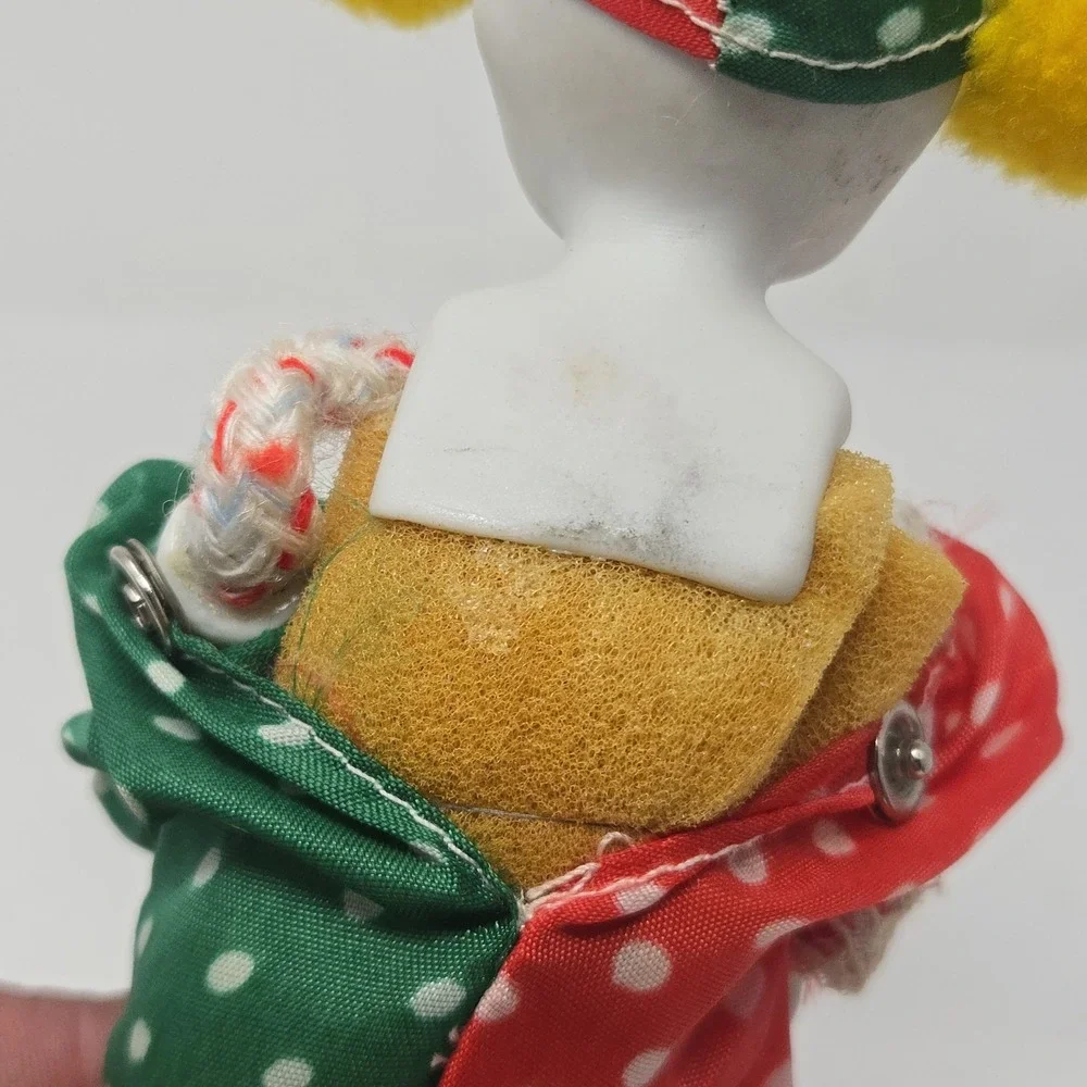 Vintage Bisque Porcelain Head Clown Doll Harlequin Red Green Polka Dot Outfit